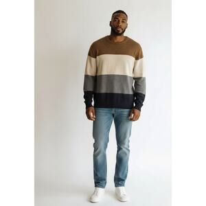 J.Crew Colorblock Sweater Medium Brown Cream Gray Navy Wool Blend Pullover
